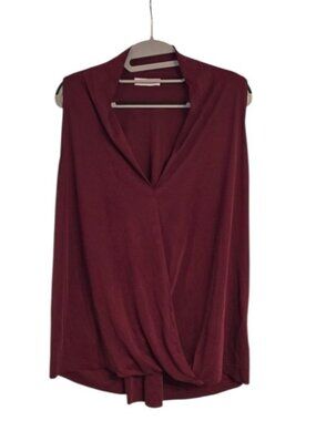 Blues and Greys Copper Blend Draped V Neck Blouse Tank Top Sz L Burgundy Maroon